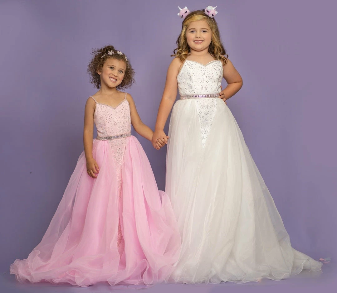 Sugar Kayne C117 Long Lace Girls V Neck Pageant Dress Organza Overskirt Gown 6 Sugar Kayne C117 Long Lace Girls V Neck Pageant Dress Organza Overskirt Gown
