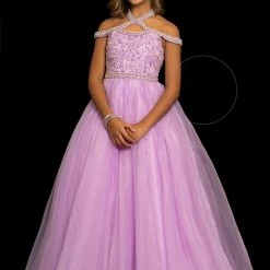 Sugar Kayne C119 Long A Line Tulle Off The Shoulder Pageant Dress Girls Embellished Ballgown Dresses