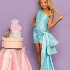 Sugar Kayne C122 Girls One Shoulder Romper Layer Overskirt Pageant Ruched