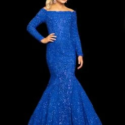 Sugar Kayne Dress C126 Off Shoulder Long Lace Sleeve Mermaid Pageant Dress Overskirt