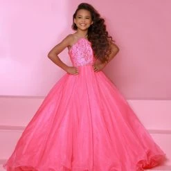 In Stock Sugar Kayne C143 Size 6 Hot Pink Girls Pageant Dress Ballgown Ruffle Organza Train Ballgown Dresses