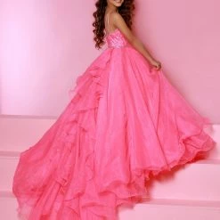 In Stock Sugar Kayne C143 Size 6 Hot Pink Girls Pageant Dress Ballgown Ruffle Organza Train Ballgown Dresses