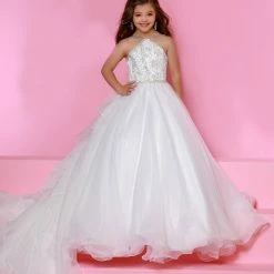 In Stock Sugar Kayne C143 Size 6 Hot Pink Girls Pageant Dress Ballgown Ruffle Organza Train Ballgown Dresses
