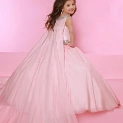 In Stock Sugar Kayne C150 A Line Girls Ballgown Pageant Dress Size 2 Blush Off The Shoulder Long Cape Ballgown Dresses