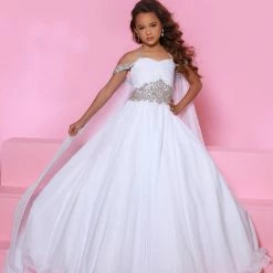 Sugar Kayne C151S Ballgown Draped Cape Embellished Girls Pageant Dress Silk Chiffon Ballgown Dresses