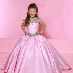 In Stock Ballgown Dresses Sugar Kayne C152 Shimmer Satin Girls A Line Ballgown Pageant Dress Long Size 4 Baby Pink