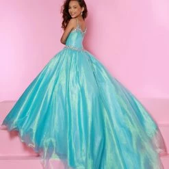 Sugar Kayne C153 A Line Metallic Shimmer Girls Pageant Dress Ballgown Embellished Ballgown Dresses