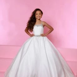 Sugar Kayne C153 A Line Metallic Shimmer Girls Pageant Dress Ballgown Embellished Ballgown Dresses