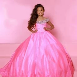 Sugar Kayne C156 Long Shimmer Ballgown Girls Pageant Dress Off The Shoulder