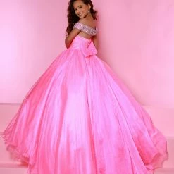 Sugar Kayne C156 Long Shimmer Ballgown Girls Pageant Dress Off The Shoulder