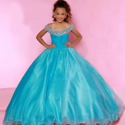 In Stock Sugar Kayne C156 Size 10 Long Shimmer Ballgown Girls Pageant Dress Off The Shoulder