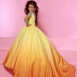 Sugar Kayne C160 Girls Pageant Dress Ombre Cape One Shoulder Long Sleeve