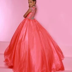 Ballgown Dresses Sugar Kayne C162 Long A Line Girls Pageant Ballgown Dress High Neck Keyhole