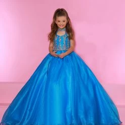 Ballgown Dresses Sugar Kayne C162 Long A Line Girls Pageant Ballgown Dress High Neck Keyhole