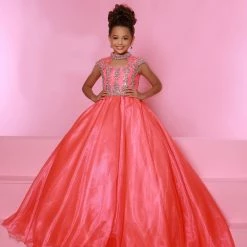 Ballgown Dresses Sugar Kayne C162 Long A Line Girls Pageant Ballgown Dress High Neck Keyhole
