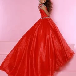 Sugar Kayne C168 Long A Line Girls Pageant Dress Sheer High Neckline Kids Ball Gown