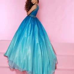 Sugar Kayne C169 Long Girls Pageant Ballgown Ombre One Shoulder Dress