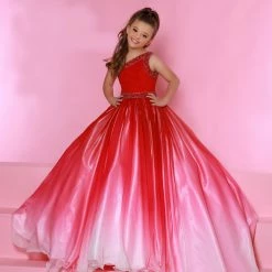 Sugar Kayne C169 Long Girls Pageant Ballgown Ombre One Shoulder Dress