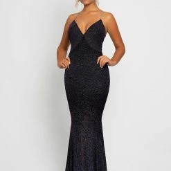 In Stock Johnathan Kayne 2290 Glitter Jersey Long Prom Dress V Neckline Shimmer Straps Size 10