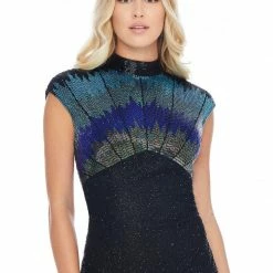 Ashleylauren Sequin Dresses Ashley Lauren 4305 High Neckline Liquid Beading Short Fitted Cocktail Dress