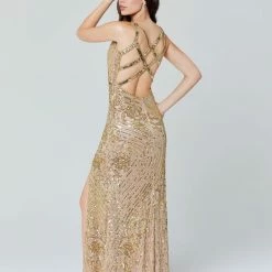 In Stock Primavera Couture 3412 Size 6, 12 Beaded Sequins Prom Dress V Neckline Slit Formal
