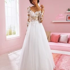 White One Bridal CARRIE Pronovias Wedding Dress Sheer Lace Tattoo Sleeve Illusion Gown