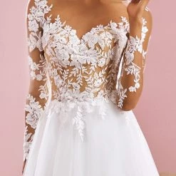 White One Bridal CARRIE Pronovias Wedding Dress Sheer Lace Tattoo Sleeve Illusion Gown