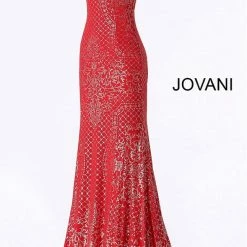 Discontinued JVN By Jovani 60137 Embellished Glitter Jersey High Neckline Prom Dress Shimmer
