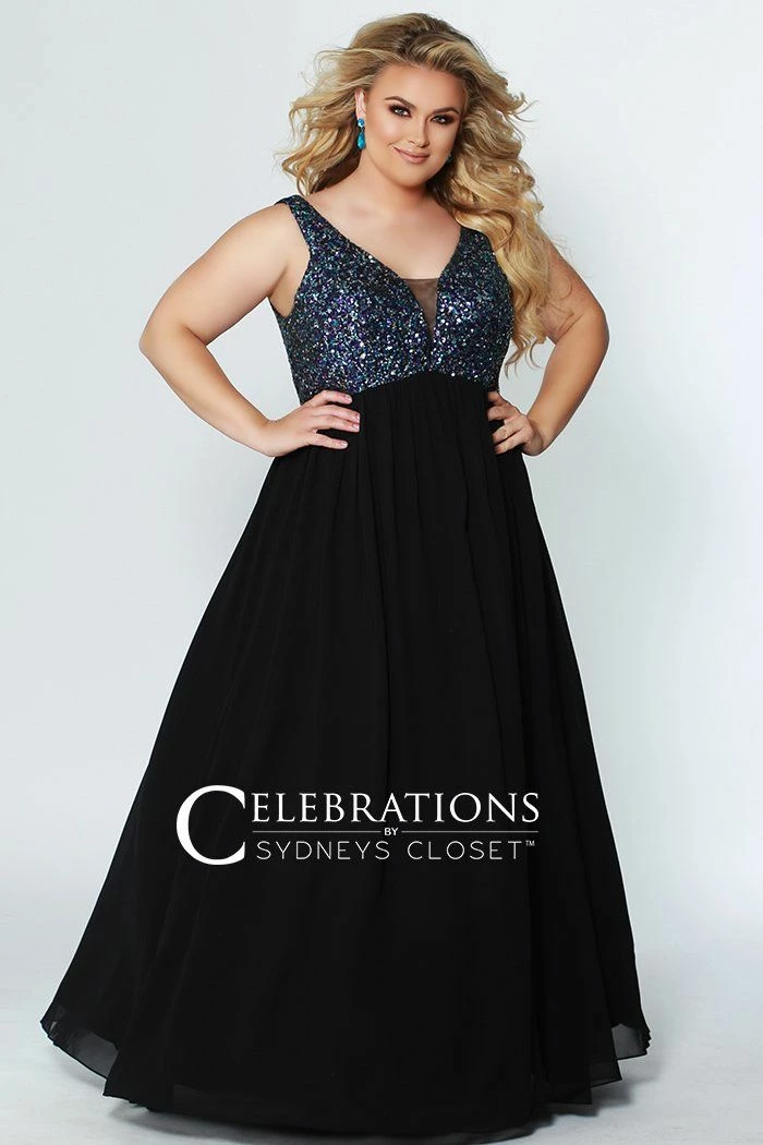 Sydney's Closet And Tease Prom Sydney's Closet CE1813 Sequin A Line Plus Size Prom Dress V Neck Evening Gown CE 1813 3 Sydney's Closet And Tease Prom Sydney's Closet CE1813 Sequin A Line Plus Size Prom Dress V Neck Evening Gown CE 1813