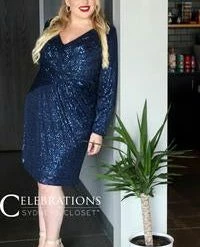 In Stock Long Sleeve Dresses Sydneys Closet CE 2004 Size 16 Short Sequin Cocktail Dress Long Sleeve Plus Size Celebrations