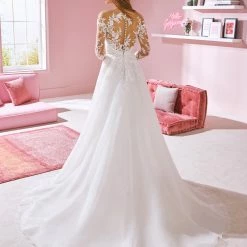 White One Bridal CHLOE Pronovias Wedding Dress A Line 3/4 Lace Sheer Sleeve Gown Ballgown Dresses