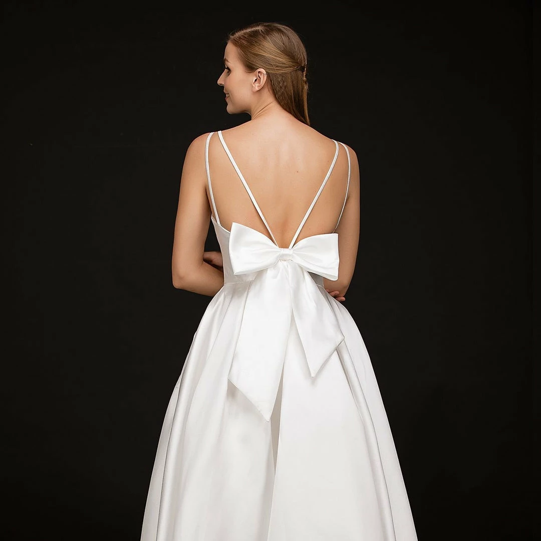 Nina Canacci B1900 Satin A Line Wedding Dress With Bow In Back V Neckline Bridal Gown Backless Dresses 5 Nina Canacci B1900 Satin A Line Wedding Dress With Bow In Back V Neckline Bridal Gown Backless Dresses