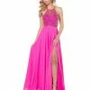 Blush Prom Dress 11720 Embellished High Neck Chiffon Skirt Pageant Gown Slit