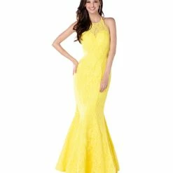 Discontinued Blush Prom Dress 11853 Sequin Lace Sheer Long Mermaid Prom Dress Halter Illusion Ballgown Dresses