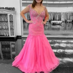 In Stock Envious Couture 0648 Size 6 Long Asymmetrical Mermaid Prom Dress Lace Pageant Gown