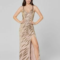 In Stock Primavera Couture 3417 Size 2 Ivory Gold V Neckline Cutout Sides Beaded Prom Dress 15 In Stock Primavera Couture 3417 Size 2 Ivory Gold V Neckline Cutout Sides Beaded Prom Dress