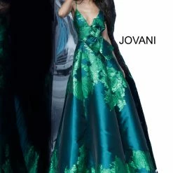Ballgown Dresses Jovani 02046 Floral Print A Line Prom Dress With Bow