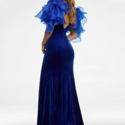 Ashleylauren Ashley Lauren 11172 Velvet Evening Gown With Shoulder Ruffle Details