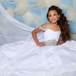 Sugar Kayne C151S Ballgown Draped Cape Embellished Girls Pageant Dress Silk Chiffon Ballgown Dresses