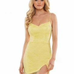 Colors 2785 Short Fitted Rhinestone Mesh Formal Cocktail Dress V Neck Slit Corset Back Gown Backless Dresses