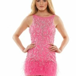 Backless Dresses Colors 2786 Short Fitted Formal Cocktail Dress Feathers Embellished Gown Corset Back 8 Backless Dresses Colors 2786 Short Fitted Formal Cocktail Dress Feathers Embellished Gown Corset Back