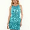 Sequin Dresses Colors 2809 Short Fitted Fully Beaded Sequin Cut Glass Formal Cocktail Dress Embellished Gown
