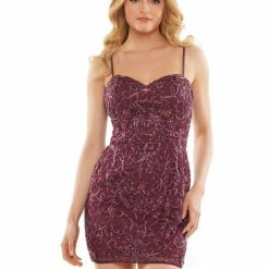 Colors 2812 Short Fitted Formal Cocktail Dress Hand Beaded Homecoming Gown