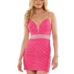 Colors 2831 Short Fitted Sequin Formal Cocktail Dress Backless Corset V Neck Homecoming Backless Dresses