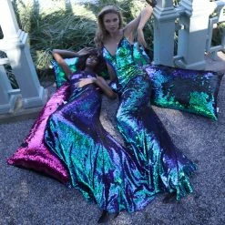 Discontinued Jovani 63204 Embellished Iridescent Sequin Prom Dress 2020 V Neck Sheer V Neck