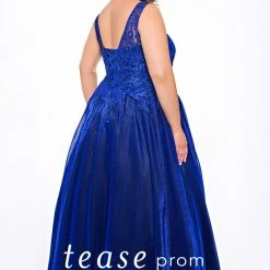 In Stock Tease Prom 2050 Size 14 Long Shimmer Ballgown Prom Dress Lace V Neck