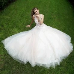 Jovani 61109 Floral Appliqué Tulle Prom Dress Ballgown Sheer V Neck Evening Gown Ballgown Dresses