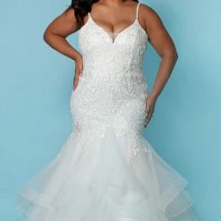 Mermaid Dresses Sydney's Closet SC5268 LaToya Wedding Dress Plus Sized Mermaid Off The Shoulder Straps SC 5268
