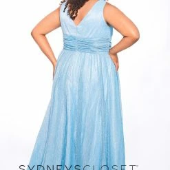 Discontinued Long Sleeve Dresses Sydneys Closet SC 7284 V Neckline Wide Straps Plus Size Prom Dress Evening Gown