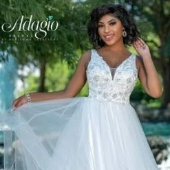 Adagio Bridal D1413 V Neck Lace Destination Bridal Ball Gown Wedding Dress A Line 1413 Ballgown Dresses